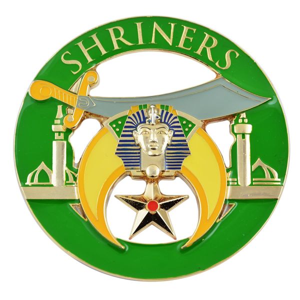 Shriners Masonic Auto Emblem - [Green & Yellow][3'' Diameter]