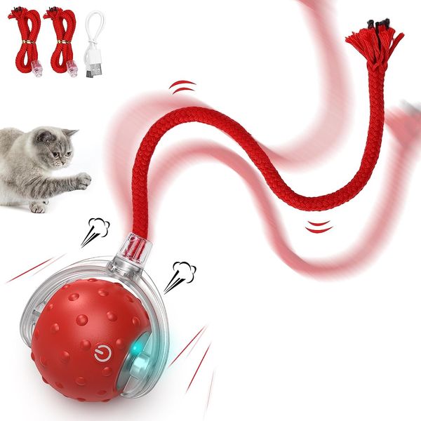 PUHOHUN Interactive Cat Toy Ball, Electric Automatic Cat Toys for Indoor Cats Adult, Moving Cat Toys - Simulates Bird Calls, USB Rechargeable, All Floors & Carpet Available