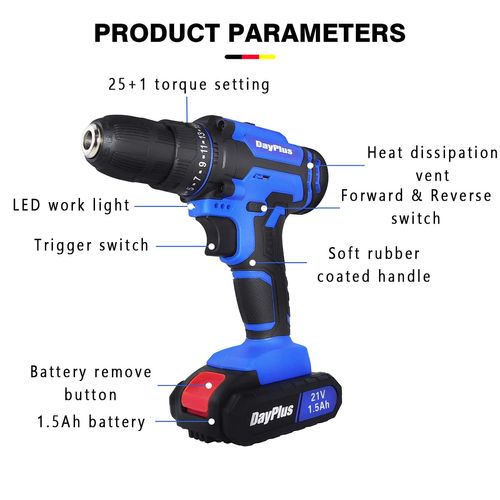 Brushless Cordless Drill Screwdriver (2 x 1.5Ah Battery, 21V, 45Nm, 0.8-10mm Keyless Chuck), Ergonomic Brushless Cordless Power Tool with LED Light for DIY Project and Drilling Wall, Wood, Metal