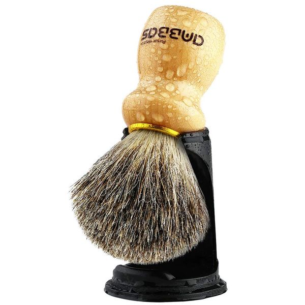 Shaving Brush with Holder, Anbbas Pure Badger Hair Shaving Brush Wood Handle,Black Resin Shaving Stand Contracted Design,2in1 Wet Shaving Set for Men