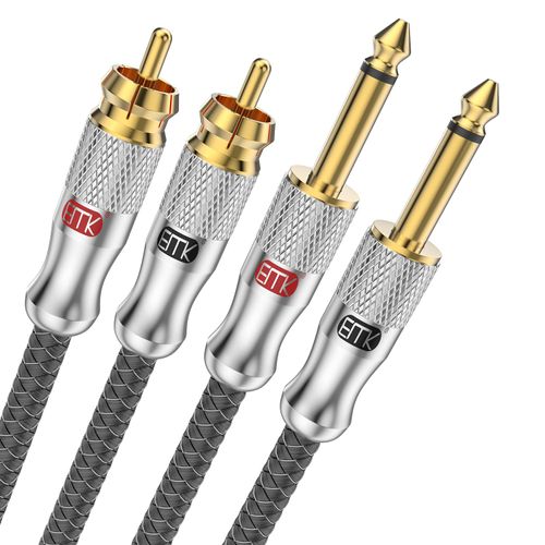EMK RCA to 1/4 Cable, Dual RCA to Dual 1/4 inch TS Stereo Audio Interconnect Cable Patch Cords for Home Theater,Amplifiers,Guitar,Keyboard Piano,Mixing Console,DVD Player,Speaker(6Ft/2M,Silver)