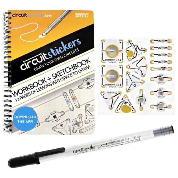 Circuit Scribe Sticker Kit | Circuit Drawing Conductive Ink Pen & 11 Electronic Sticker Modules | Workbook with 27 Lessons | Learning & Education STEM Toy for Ages 8+