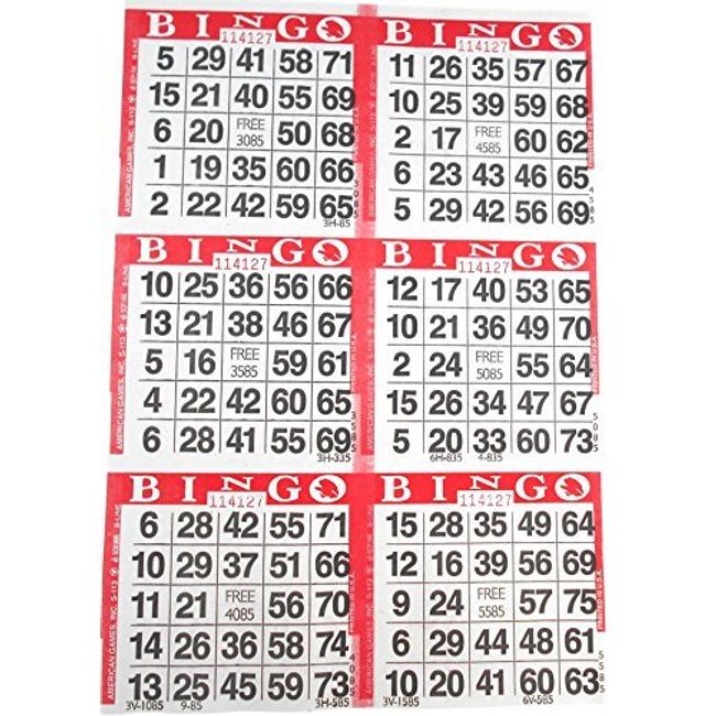 6 on Red Bingo Paper Cards - 500 sheets - 3000 cards