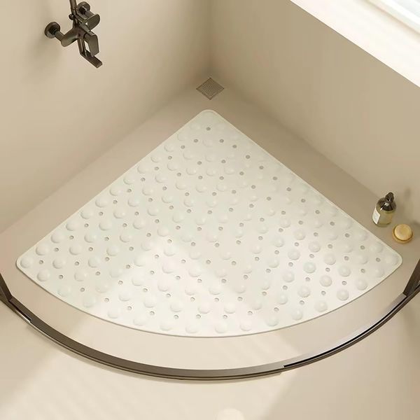 Bathsafe Sector Rubber Corner Shower Mat Anti-slip Quadrant Bath Mat Anti-Bacterial Suction Mat for Shower or Tub,Non-slip Bathtub Mat,53x53CM,Solid White