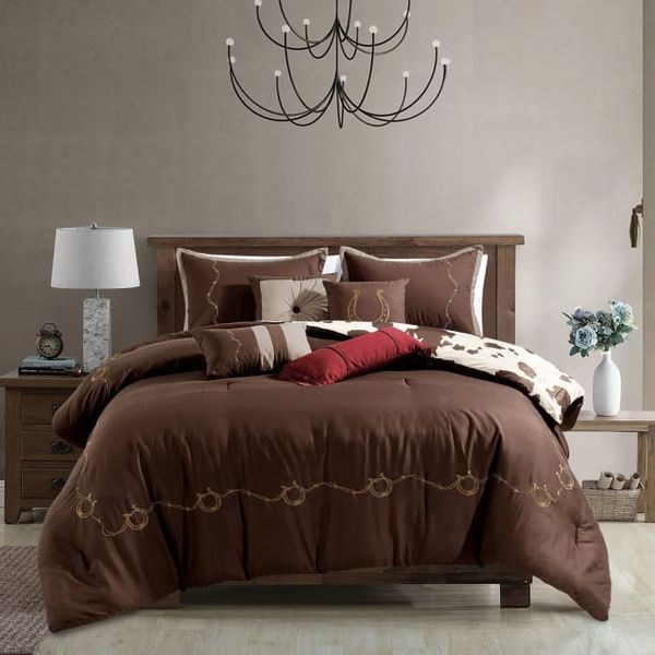 Rustic Brown Cowhide Comforter Set - Queen