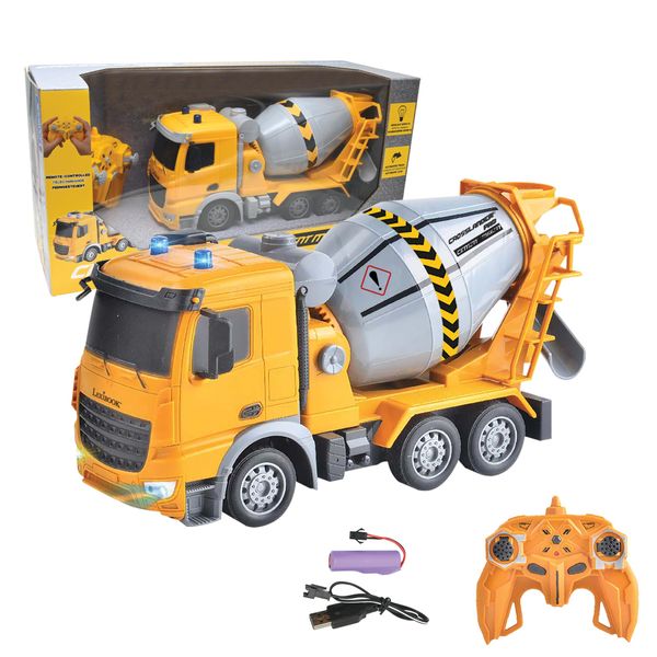 Lexibook, Crosslander® pro RC Concrete Mixer, Remote Controlled Truck Mixer, Light Effects, 360° Rotating Tank, Rechargeable, RCP15