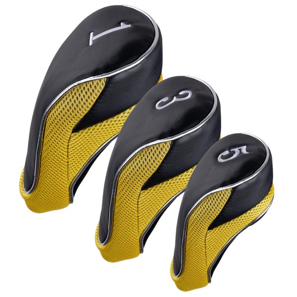 Andux Golf Velcro Driver Headcovers Wood Headcovers 460cc with Interchangeable Number Tags Set of 3 MT/MG14 (Yellow)