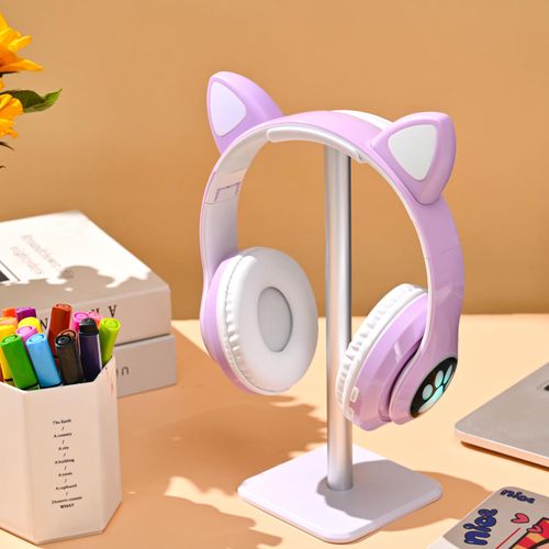 KERHAND Bluetooth Noise Cancelling Headphones for Kids,Foldable Cat Headphone with LED Light Up Ear,Cat Ear Headphones for Toddler with Microphone/TF Card,Kids Bluetooth Headphones for ipad