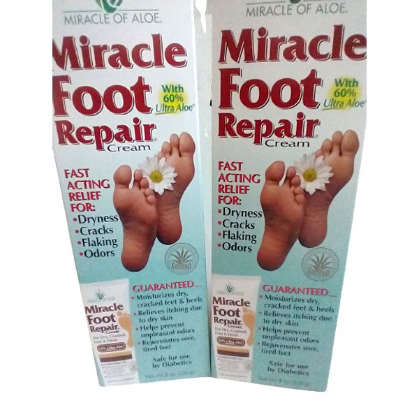 Miracle of Aloe Miracle Foot Repair Cream, With 60% Aloe, 8oz, Lot of 2