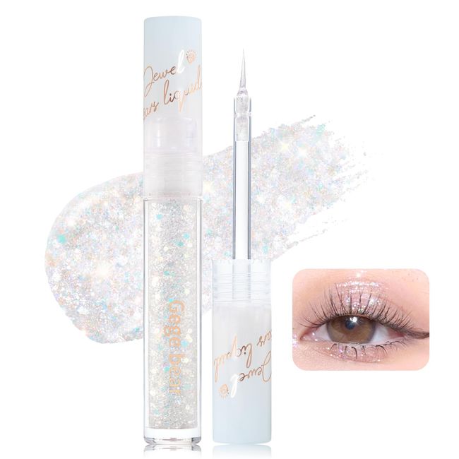 Erinde Jewel Tears Liquid Glitter Eyeshadow, Twinkle Shimmer Eye Shadow Eyeliner, Long Lasting, Quick Drying, Multi-Dimensional Sparkle Finish, Loose Glitter Glue for Crystal Korean Eye Makeup, 02#