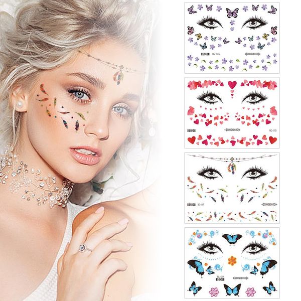 FIGFYOU 4 Blätter Gesicht Aufkleber Glitzer Face Art Sticker Herzen Schmetterlinge Fake Tattoos Temporäre Tattoos Tätowierung Makeup Tattoo Gesichtstattoo Ablösbare Gesichtssticker für Karneval Party