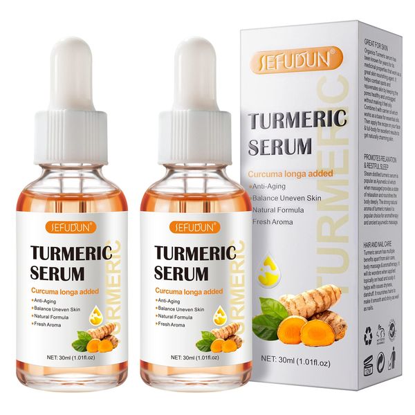 2PCS Turmeric Serum for Dark Spots Remover, Turmeric Dark Spot Corrector Serum Oil for Face & Body, Natural Turmeric Skin Brightening Oil for Dark Spots, Fights Acne, Heals Scars