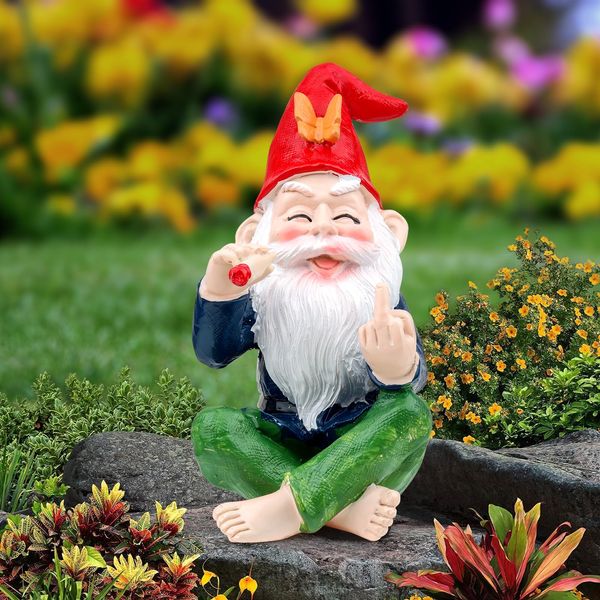 Garden Ornaments Outdoor Statue Figurine Smoking Garden Gnomes for Fairy Garden, or Indoor, Outdoor Funny Mini Gnomes Garden Ornaments (Smoking Elderly)