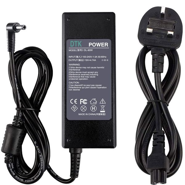 DTK 19V 4.74A 90W Laptop Charger Replacement for TOSHIBA Satellite Lenovo Asus Notebook Ac Adapter Power Supply, Connector: 5.5mm x 2.5mm