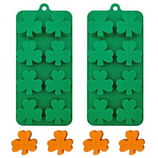 BFJ Silicone Shamrock Mould St Patrick's Day Chocolate Molds 2pcs for Ice, Candy, Resin, Sugar Craft Cake Decoration, Cupcake Topper, Polymer Clay