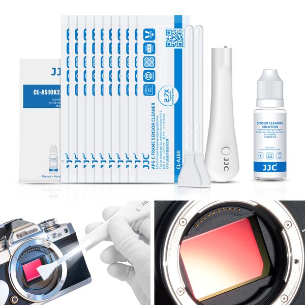 Professional Camera Cleaning Kit with Innovative Illuminated Cleaning Handle, 10Pcs 16mm APS-C Frame Sensor Cleaning Swabs, 15ml Cleaning Solution for Cleaning APS-C Frame CCD and CMOS Sensors