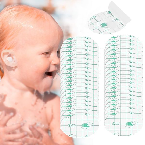 LIKENNY 40pcs Shampoo Ear Stickers Ear Caps Waterproof Ear Covers for Kids Swimming Bathing Disposable Ear Patches with Cotton Ball