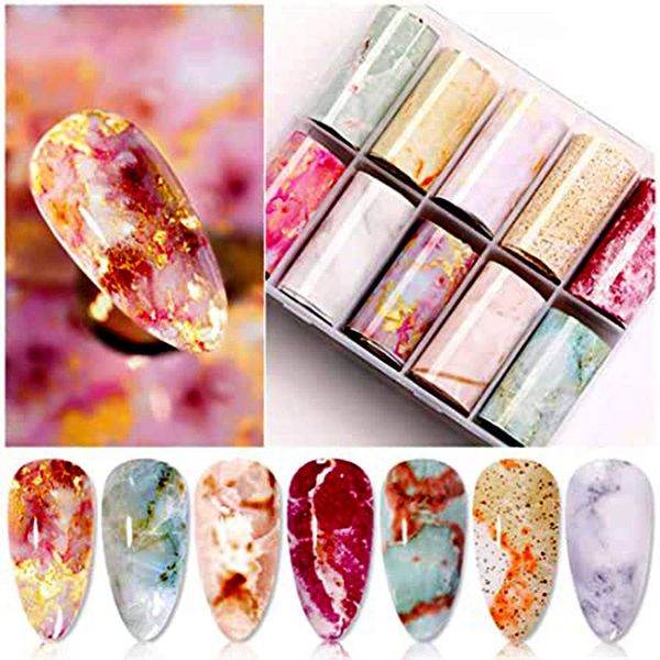 Hosuho Marble Nail Foil Transfer Sticker, Nail Art Stickers Tips Wraps Foil Transfer Adhesive Glitters for DIY Nail Decoration Women Girls