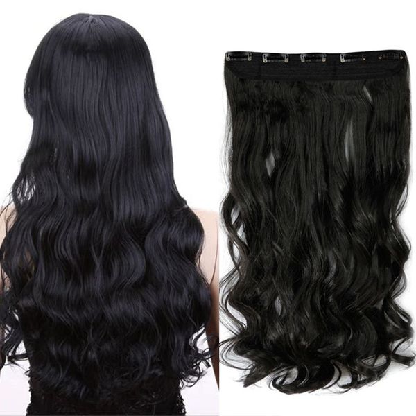 29" Hair Extensions Clip In Curly One Piece Hairpieces Wavy 5 Clips For Women Ladies - Natural Black(73cm-130g)