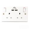STATUS Plug Socket UK | Double Socket with Double USB Plug | White Plastic | 13A Double Switched Wall Socket | S2G13A2USBSWS4