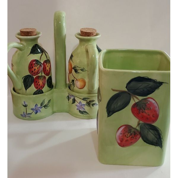 Claire Murray Oil And Vinegar Cruet With Matching Utensil Holder