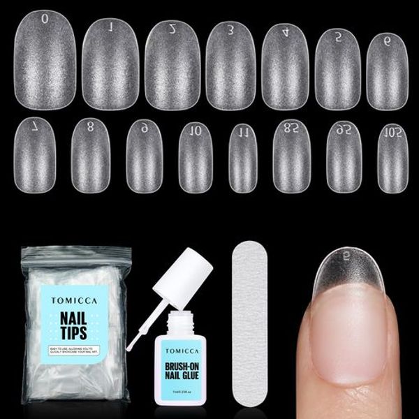 TOMICCA Nail Tips, Nail Glue, Suit, Gel Nail Tips, Short Nails, Quick Drying, Long Lasting Nail Tip Adhesive, Ultra Thin False Nails, 15 Sizes, 240 Sheets (Short Oval)