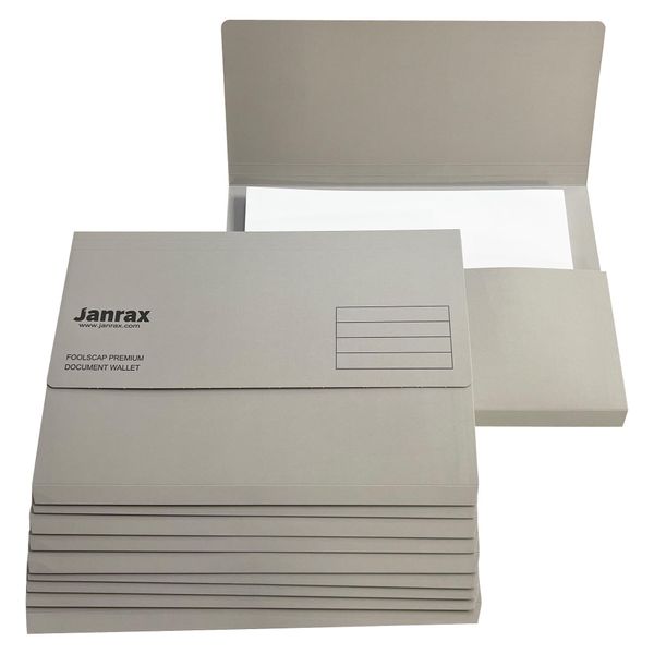Pack of 100 Grey Card Premium Foolscap Document Wallets