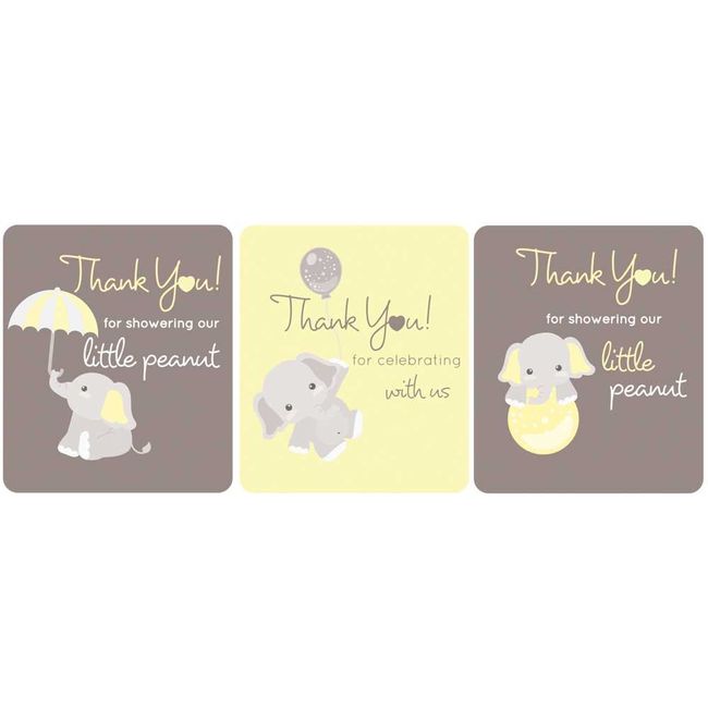 45 Lip Balm Labels Baby Shower Favors Gender Neutral Gray Elephant (Yellow)