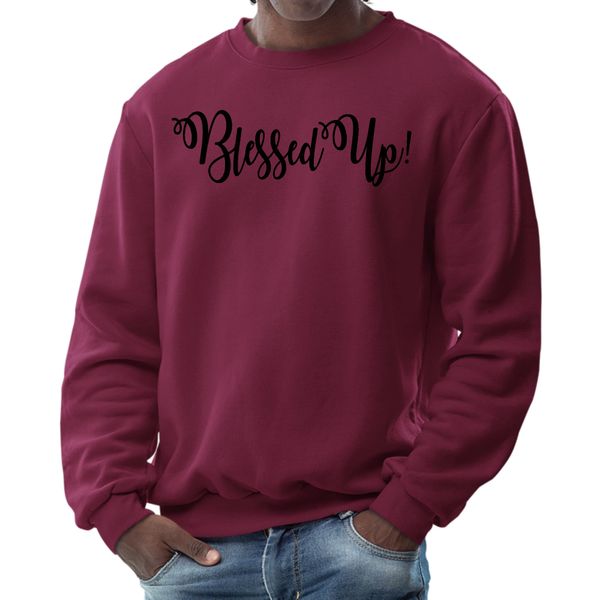 Mens Graphic Sweatshirt, Blessed Up Quote Black Illustration - Maroon / S