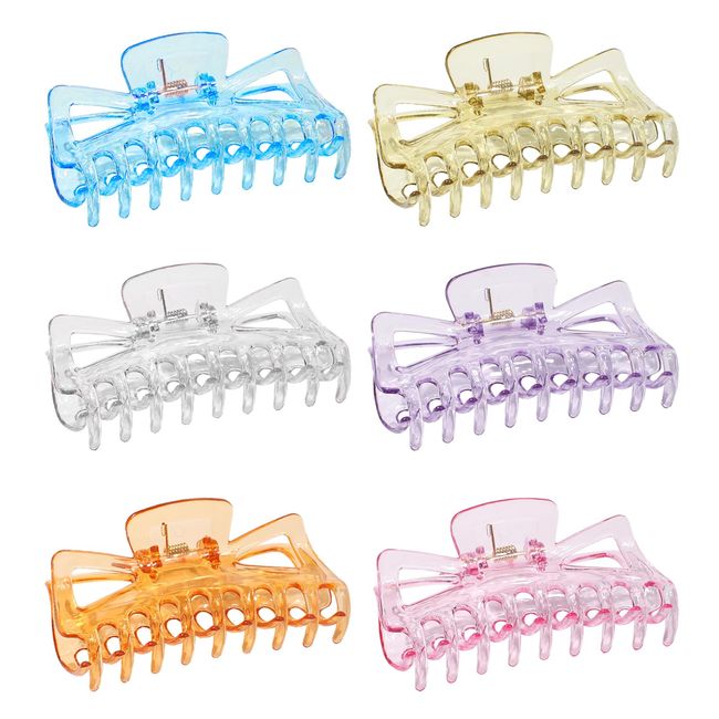 6 Pack Large Hair Claw Clips for Women - Non-slip Clear Hair Clips Jumbo Claw Clip for Thick Hair Big Banana Hair Clips for Women Strong Hold Jaw Claw Clips Hair Accessories for Women