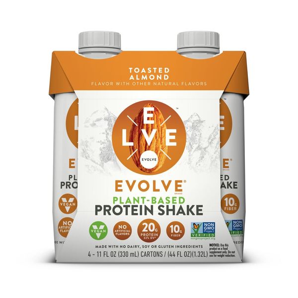 Evolve Toasted Almond Plant-Based Protein shake 11 oz ( Pack of 4 )