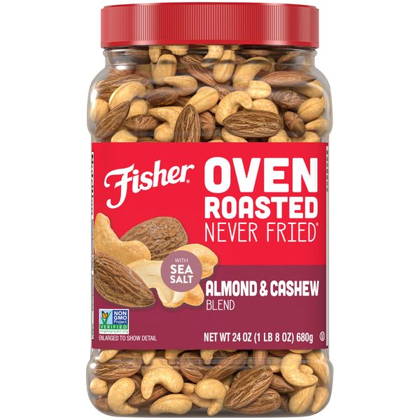 Fisher Oven Roasted Never Fried Almond & Cashew Blend, 24 Ounces (Pack of 1), Snacks for Adults, Made with Sea Salt, No Added Oil, Artificial Ingredients or Preservatives, Trail Mix, Gluten Free