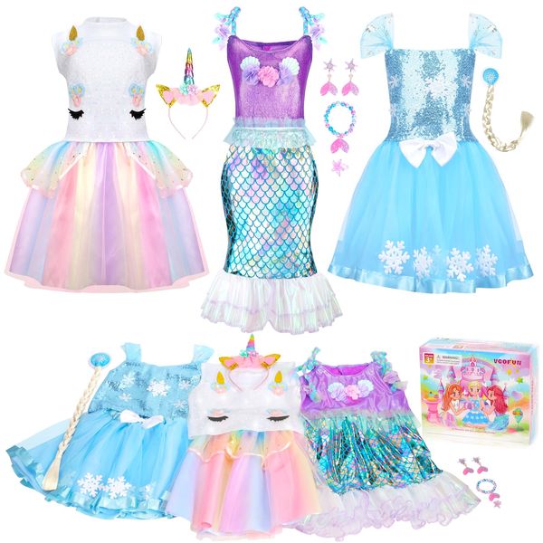 VGOFUN Princess Dress Up Clothes for Little Girls - Princess Dresses for Girls Dress up Trunk, Kids Dress Up Pretend Play Costume Set, Princess Toys Gifts for Birthday Party Age 3-6