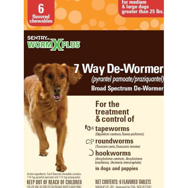 Sentry HC WormX Plus 7 Way De-Wormer Large Dog, 6 Chewable Tablets EXP: 12/2025