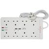 Pro Elec 8 Gang Surge Protected Power Lead with 2 USB Charger Socket