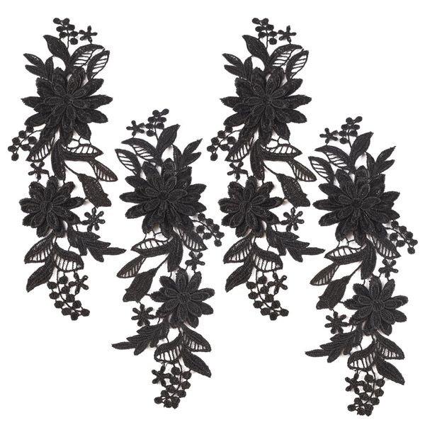 GORGECRAFT 4Pcs 3D Embroidered Flower Lace Applique 3-Layers Daisy Floral Leaves Embroidery Fabric Patches Black Sew on Collar Appliques for DIY Sewing Crafts Wedding Clothing Bags Embellishments