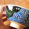 Minoru Pottery Rice Bowl, White Wave Whale, Blue, Medium
