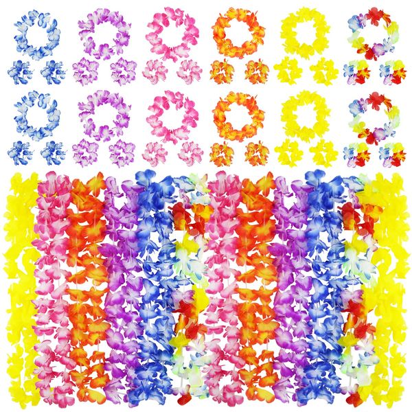 Ecore Fun Luau Party Supplies Leis Luau Party Decorations Hawaiian Leis Decorations Hawaiian Party Bracelet Necklace Headband-12 in 1