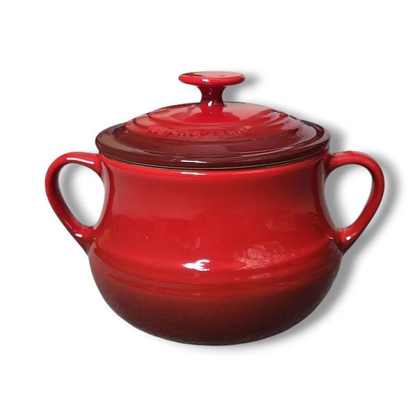Le Creuset Red Mini Cocotte Stoneware Condiment Server Soup Chili Bowl & Lid