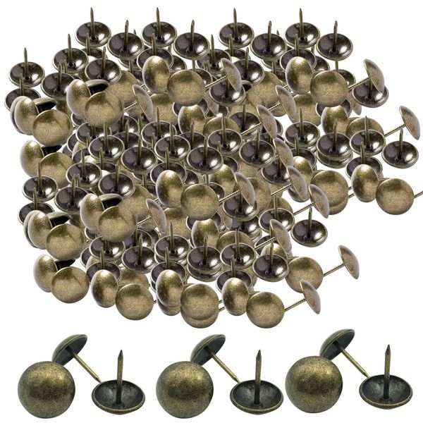 100PCS Upholstery Tacks Bronze Upholstery Nail Pin Decorative Furniture Tacks Round Head Tacks Furniture Nails Pins Antique Brass Tacks Metal Thumb Tack Stud Tacks Push Pins For Wood Sofa Chair Bed