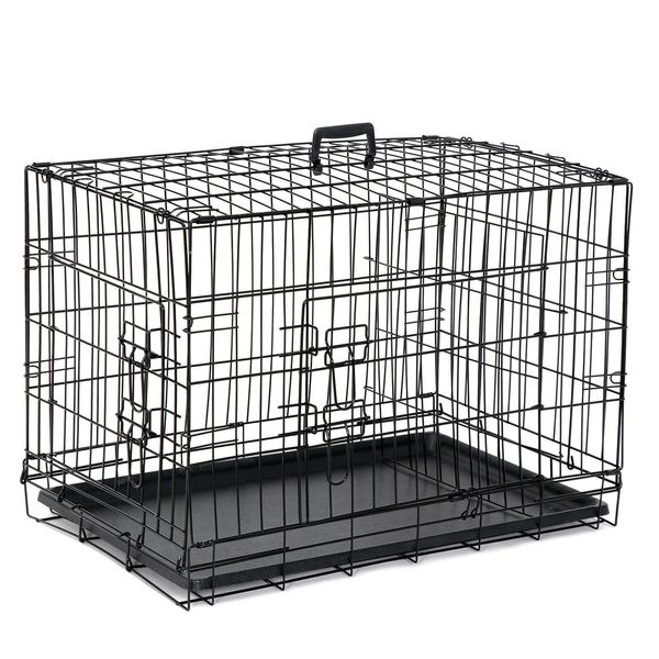 30" Durable Folding Metal Dog Crate Double Doors Dog Crates Black Dog Cage Pet