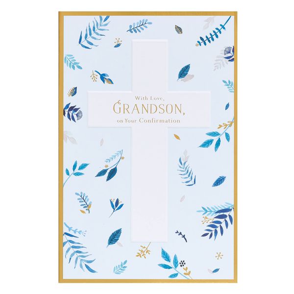 UK Greetings Confirmation Card for Grandson With Envelope - Blue Leaf Design