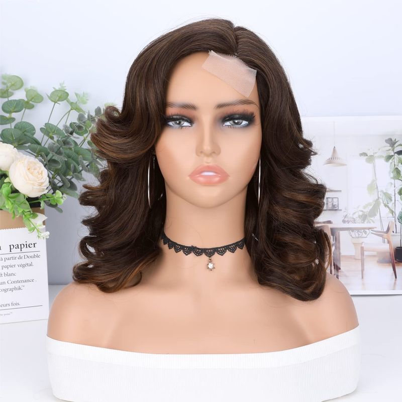 WIGER Short Wavy Wigs for Women Mixed Brown Loose Wave Bob Hair Wig 14 ...