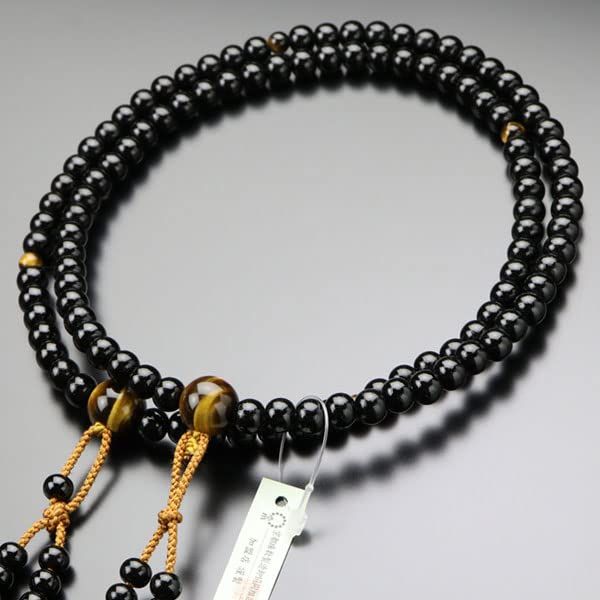 念珠 Dot Comme Des 真言宗 Buddha Mala Bead Men's The Double Ebony (Rustic) Tiger Eye Stone 梵天 Tufted Fighters 念珠 念誦 108 Ball Tiger 101330019 Mala Bag Gift.