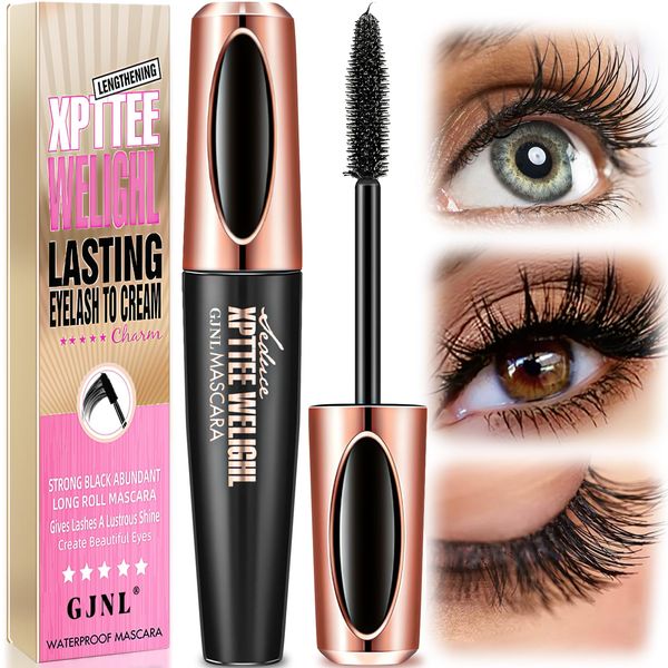 GJNL Mascara Wasserfest Schwarz - 4D Silk Fiber Wimperntusche Natürliches Volumen Lang anhaltende Mascara Waterproof False Lash Look Smudgeproof Wimperntusche Wasserfest