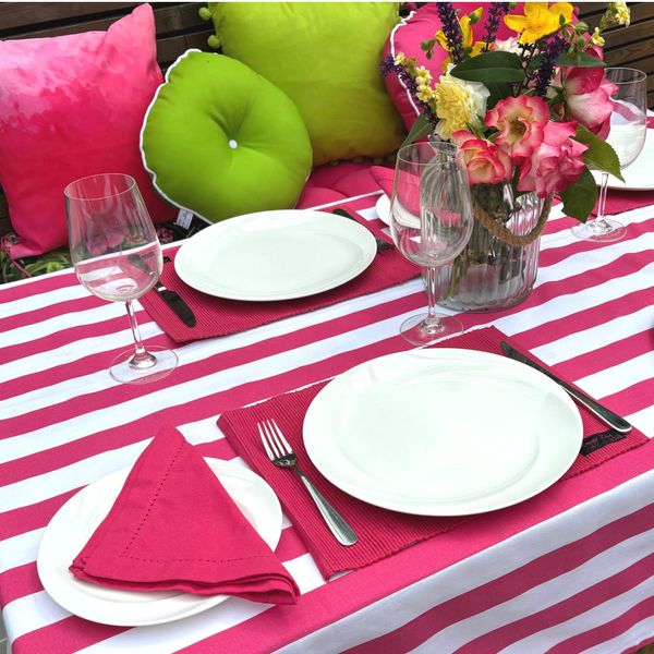 Ronny Block Stripe Tablecloth (pink)