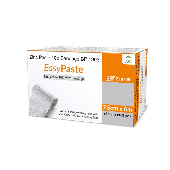 EasyPaste Zinc Paste Bandage – Woven Bandage impregnated with Zinc Oxide 10%, 7.5cm x 6m