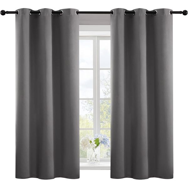 Deconovo Thermal Insulated Blackout Curtains Room Darkening & Energy Saving Solid Grommet Top Curtain Panels for Home Decor Bedroom Windows,Dark Grey,42Wx63L in,2 Panels