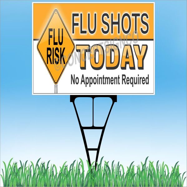 18"x24" FLU SHOTS TODAY Outdoor Yard Sign & Stake Sidewalk Lawn Health Clinic