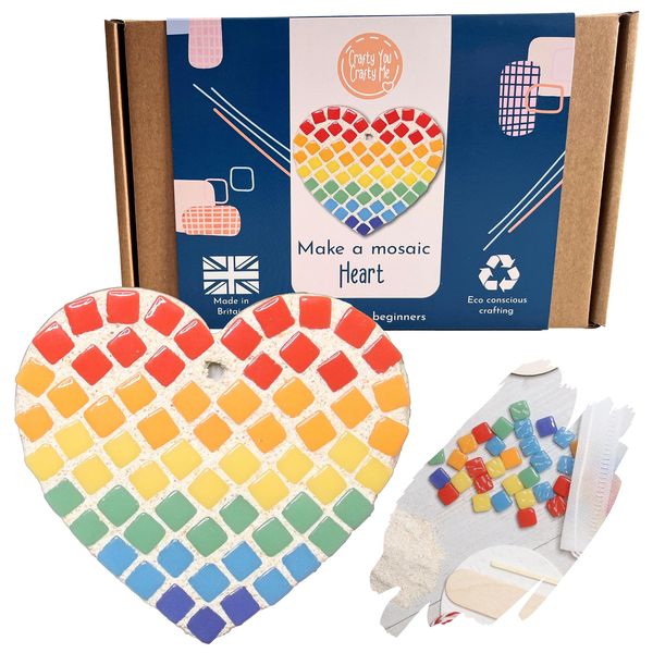 Crafty You Crafty Me - Rainbow Heart Mosaic Craft Kit Decoration, Arts and Crafts Gift Activity, Made in UK